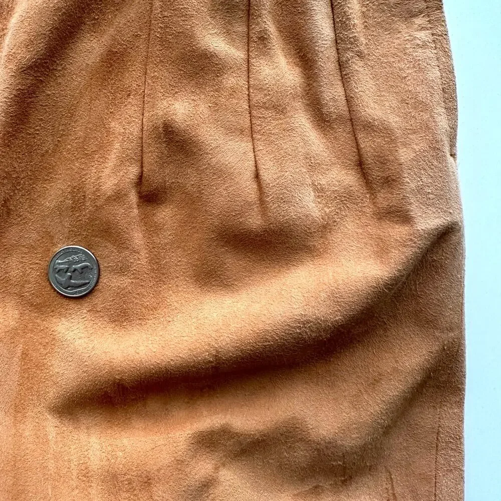 Saks Fifth Avenue VTG Lamb‎ Suede Pleated Straight Leg Peach Trouser Pants 6 8